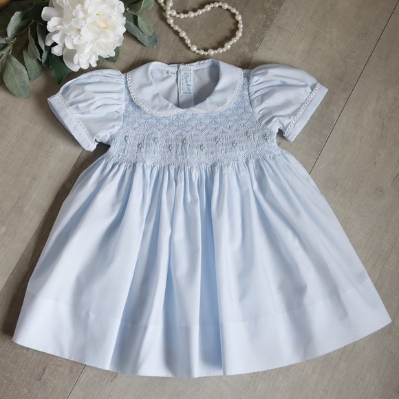 RARE Blue Smocked Dress Heirloom Feltman Brothers PERFECT CONDITION Like New - Picture 8 of 9